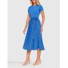 imageZESICA Womens 2025 Summer Short Sleeve Midi Dresses Casual Crew Neck Knit Belted Pleated A Line Flowy Wedding Guest DressCobalt Blue