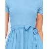 imageZESICA Womens 2025 Summer Short Sleeve Midi Dresses Casual Crew Neck Knit Belted Pleated A Line Flowy Wedding Guest DressLightblue