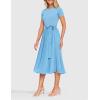 imageZESICA Womens 2025 Summer Short Sleeve Midi Dresses Casual Crew Neck Knit Belted Pleated A Line Flowy Wedding Guest DressLightblue
