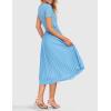 imageZESICA Womens 2025 Summer Short Sleeve Midi Dresses Casual Crew Neck Knit Belted Pleated A Line Flowy Wedding Guest DressLightblue