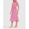 imageZESICA Womens 2025 Summer Short Sleeve Midi Dresses Casual Crew Neck Knit Belted Pleated A Line Flowy Wedding Guest DressPink