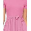 imageZESICA Womens 2025 Summer Short Sleeve Midi Dresses Casual Crew Neck Knit Belted Pleated A Line Flowy Wedding Guest DressPink