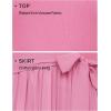 imageZESICA Womens 2025 Summer Short Sleeve Midi Dresses Casual Crew Neck Knit Belted Pleated A Line Flowy Wedding Guest DressPink
