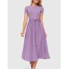 imageZESICA Womens 2025 Summer Short Sleeve Midi Dresses Casual Crew Neck Knit Belted Pleated A Line Flowy Wedding Guest DressPurple