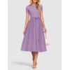 imageZESICA Womens 2025 Summer Short Sleeve Midi Dresses Casual Crew Neck Knit Belted Pleated A Line Flowy Wedding Guest DressPurple