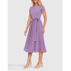 imageZESICA Womens 2025 Summer Short Sleeve Midi Dresses Casual Crew Neck Knit Belted Pleated A Line Flowy Wedding Guest DressPurple