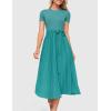 imageZESICA Womens 2025 Summer Short Sleeve Midi Dresses Casual Crew Neck Knit Belted Pleated A Line Flowy Wedding Guest DressTurquoise