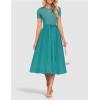 imageZESICA Womens 2025 Summer Short Sleeve Midi Dresses Casual Crew Neck Knit Belted Pleated A Line Flowy Wedding Guest DressTurquoise