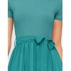 imageZESICA Womens 2025 Summer Short Sleeve Midi Dresses Casual Crew Neck Knit Belted Pleated A Line Flowy Wedding Guest DressTurquoise