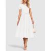 imageZESICA Womens 2025 Summer Short Sleeve Midi Dresses Casual Crew Neck Knit Belted Pleated A Line Flowy Wedding Guest DressWhite
