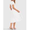 imageZESICA Womens 2025 Summer Short Sleeve Midi Dresses Casual Crew Neck Knit Belted Pleated A Line Flowy Wedding Guest DressWhite