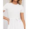 imageZESICA Womens 2025 Summer Short Sleeve Midi Dresses Casual Crew Neck Knit Belted Pleated A Line Flowy Wedding Guest DressWhite