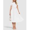 imageZESICA Womens 2025 Summer Short Sleeve Midi Dresses Casual Crew Neck Knit Belted Pleated A Line Flowy Wedding Guest DressWhite