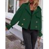 imageZESICA Womens Long Sleeve Crop Trench Coat Lapel Double Breasted Loose Casual Jacket with PocketsGreen