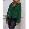 imageZESICA Womens Long Sleeve Crop Trench Coat Lapel Double Breasted Loose Casual Jacket with PocketsGreen