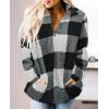 imageZESICA Womens Plaid Long Sleeve Zipper Sherpa Fleece Sweatshirt Pullover Jacket Coat with PocketsBlack