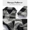 imageZESICA Womens Plaid Long Sleeve Zipper Sherpa Fleece Sweatshirt Pullover Jacket Coat with PocketsBlack