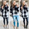 imageZESICA Womens Plaid Long Sleeve Zipper Sherpa Fleece Sweatshirt Pullover Jacket Coat with PocketsBlack