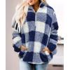 imageZESICA Womens Plaid Long Sleeve Zipper Sherpa Fleece Sweatshirt Pullover Jacket Coat with PocketsBlue