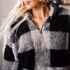 imageZESICA Womens Plaid Long Sleeve Zipper Sherpa Fleece Sweatshirt Pullover Jacket Coat with PocketsGrey
