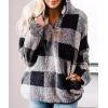 imageZESICA Womens Plaid Long Sleeve Zipper Sherpa Fleece Sweatshirt Pullover Jacket Coat with PocketsGrey