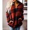 imageZESICA Womens Plaid Long Sleeve Zipper Sherpa Fleece Sweatshirt Pullover Jacket Coat with PocketsOrange Red