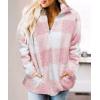 imageZESICA Womens Plaid Long Sleeve Zipper Sherpa Fleece Sweatshirt Pullover Jacket Coat with PocketsPink