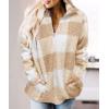 imageZESICA Womens Plaid Long Sleeve Zipper Sherpa Fleece Sweatshirt Pullover Jacket Coat with PocketsYellow