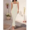 imageZESICA Womens Summer Bodycon Midi Dress Sleeveless Square Neck Slim Fit Back Slit Long Cocktail Party DressesApricot
