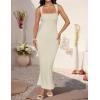 imageZESICA Womens Summer Bodycon Midi Dress Sleeveless Square Neck Slim Fit Back Slit Long Cocktail Party DressesApricot