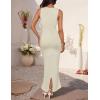 imageZESICA Womens Summer Bodycon Midi Dress Sleeveless Square Neck Slim Fit Back Slit Long Cocktail Party DressesApricot
