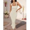 imageZESICA Womens Summer Bodycon Midi Dress Sleeveless Square Neck Slim Fit Back Slit Long Cocktail Party DressesApricot
