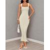 imageZESICA Womens Summer Bodycon Midi Dress Sleeveless Square Neck Slim Fit Back Slit Long Cocktail Party DressesApricot