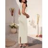 imageZESICA Womens Summer Bodycon Midi Dress Sleeveless Square Neck Slim Fit Back Slit Long Cocktail Party DressesApricot