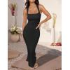 imageZESICA Womens Summer Bodycon Midi Dress Sleeveless Square Neck Slim Fit Back Slit Long Cocktail Party DressesBlack
