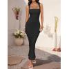 imageZESICA Womens Summer Bodycon Midi Dress Sleeveless Square Neck Slim Fit Back Slit Long Cocktail Party DressesBlack