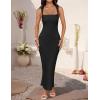 imageZESICA Womens Summer Bodycon Midi Dress Sleeveless Square Neck Slim Fit Back Slit Long Cocktail Party DressesBlack