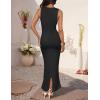 imageZESICA Womens Summer Bodycon Midi Dress Sleeveless Square Neck Slim Fit Back Slit Long Cocktail Party DressesBlack