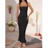 imageZESICA Womens Summer Bodycon Midi Dress Sleeveless Square Neck Slim Fit Back Slit Long Cocktail Party DressesBlack
