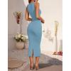 imageZESICA Womens Summer Bodycon Midi Dress Sleeveless Square Neck Slim Fit Back Slit Long Cocktail Party DressesBlue