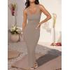 imageZESICA Womens Summer Bodycon Midi Dress Sleeveless Square Neck Slim Fit Back Slit Long Cocktail Party DressesDark Khaki