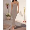 imageZESICA Womens Summer Bodycon Midi Dress Sleeveless Square Neck Slim Fit Back Slit Long Cocktail Party DressesDark Khaki