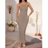 imageZESICA Womens Summer Bodycon Midi Dress Sleeveless Square Neck Slim Fit Back Slit Long Cocktail Party DressesDark Khaki