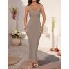 imageZESICA Womens Summer Bodycon Midi Dress Sleeveless Square Neck Slim Fit Back Slit Long Cocktail Party DressesDark Khaki