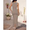 imageZESICA Womens Summer Bodycon Midi Dress Sleeveless Square Neck Slim Fit Back Slit Long Cocktail Party DressesDark Khaki