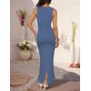imageZESICA Womens Summer Bodycon Midi Dress Sleeveless Square Neck Slim Fit Back Slit Long Cocktail Party DressesDusty Blue