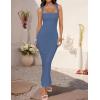 imageZESICA Womens Summer Bodycon Midi Dress Sleeveless Square Neck Slim Fit Back Slit Long Cocktail Party DressesDusty Blue