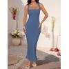 imageZESICA Womens Summer Bodycon Midi Dress Sleeveless Square Neck Slim Fit Back Slit Long Cocktail Party DressesDusty Blue