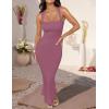 imageZESICA Womens Summer Bodycon Midi Dress Sleeveless Square Neck Slim Fit Back Slit Long Cocktail Party DressesFuchsia
