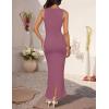 imageZESICA Womens Summer Bodycon Midi Dress Sleeveless Square Neck Slim Fit Back Slit Long Cocktail Party DressesFuchsia